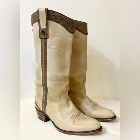 Sendra Handmade Leather Cowboy Boots in Cream and Brown Size 6.5